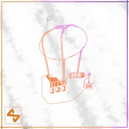 Cover art for Pirate Airship. A boat with three cannons is attached to a blimp by chains. A small cage hangs from the bowsprit.